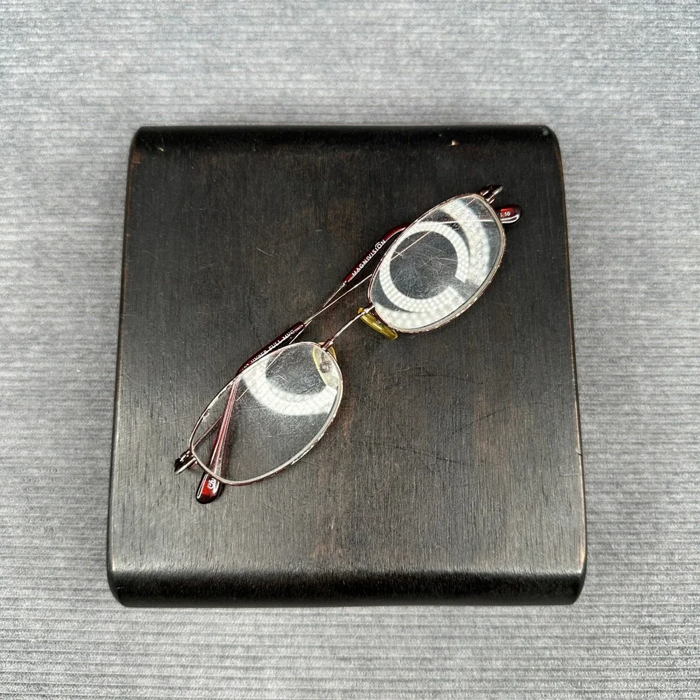 Magnivision Y2k Reading Glasses +1.50 Oval Burgundy Metal CT0107 Hyper Full MVC